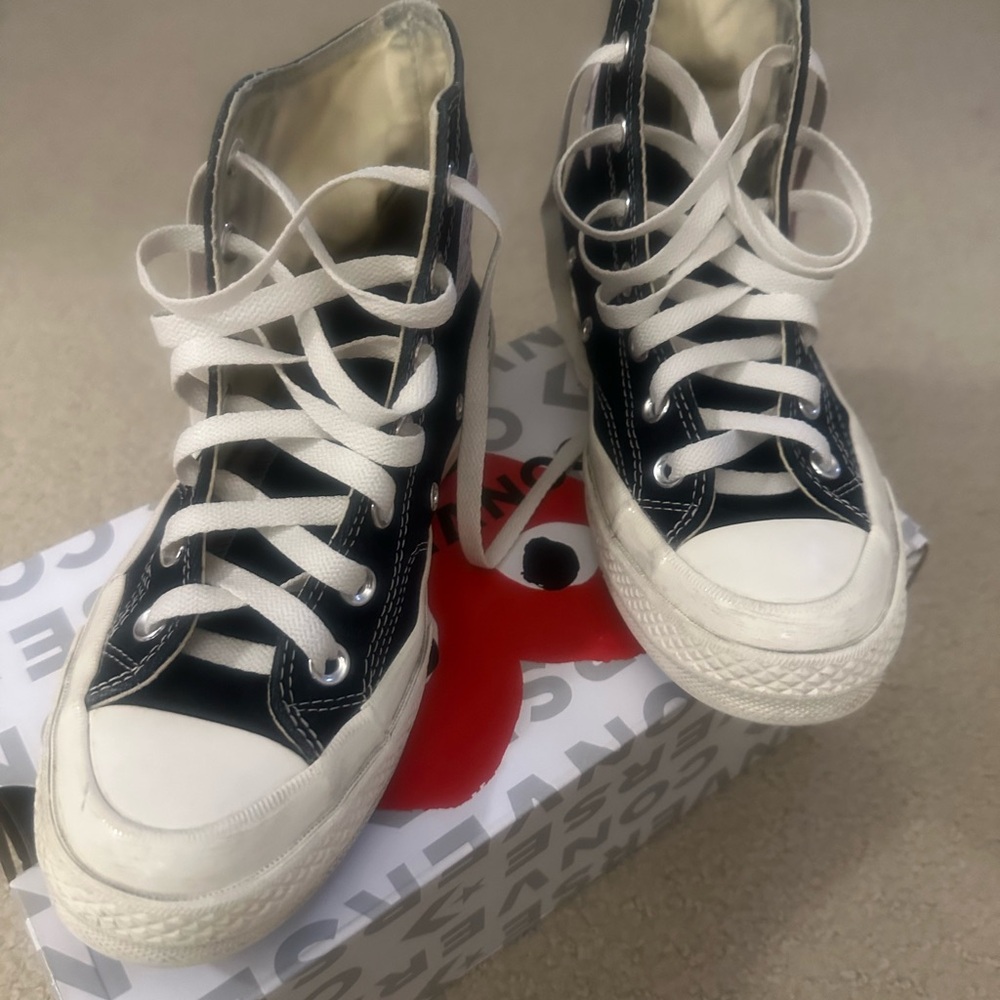 Black High-Top Canvas Sneakers with Red Heart Accent - Picture 3 of 5